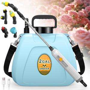 Battery Powered Sprayer, 2 Gallon Electric Sprayer Battery Operated with 4 Mist Nozzles, 2 Speeds, Battery Indicator, 41" Telescopic Wand, Rechargeable Handle, Weed Sprayer for Lawn Garden Yard