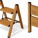 Mayi Plus 2 Step Ladder, Aluminum Folding Step Stool for Adults, Step Ladder with Wide Anti-Slip Pedal, 330 lbs Capacity for Home, Office, Kitchen, Library (Woodgrain)