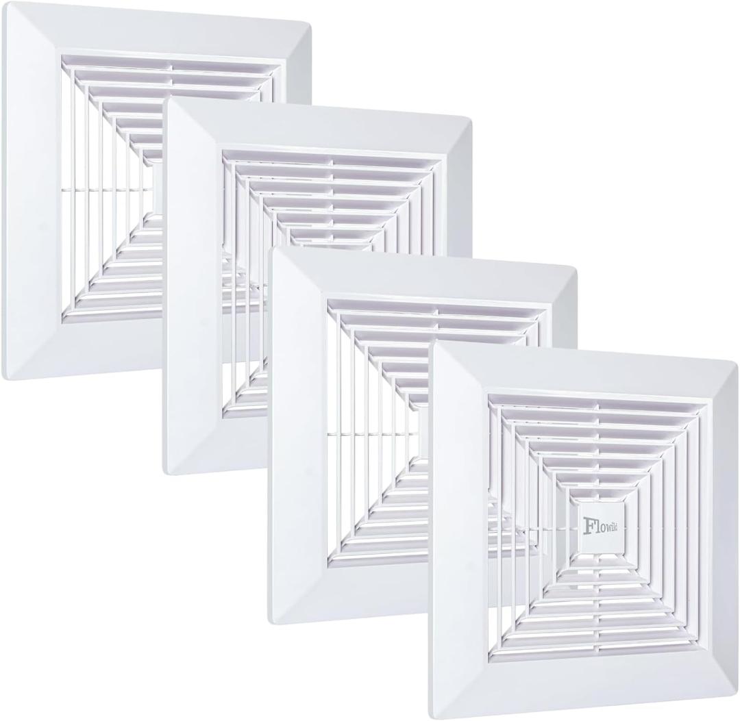 4 Pack 12x12 Bathroom Exhaust Fan Cover with Springs Replacement Parts for Square Ceiling or Wall-Mount Exhaust Fan, Bathroom Ceiling Fan Grille, Air Diverter, Ceiling Air Diffuser
