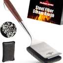 Bristle-Free Steam Cleaning Grill Brush Kit Luxurious Long Rosewood Handle, Includes 1 Replacement Head Safe BBQ Grill Cleaning for Outdoor Grill Great Gift for Men/Dad