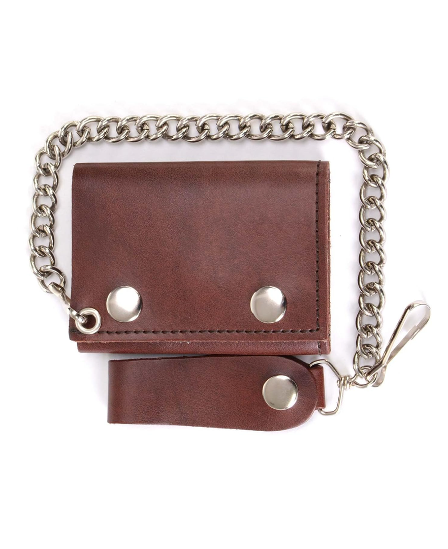 Milwaukee Leather Men's Genuine Leather Tri-Fold Biker Wallet w/Anti-Theft Stainless Steel Chain