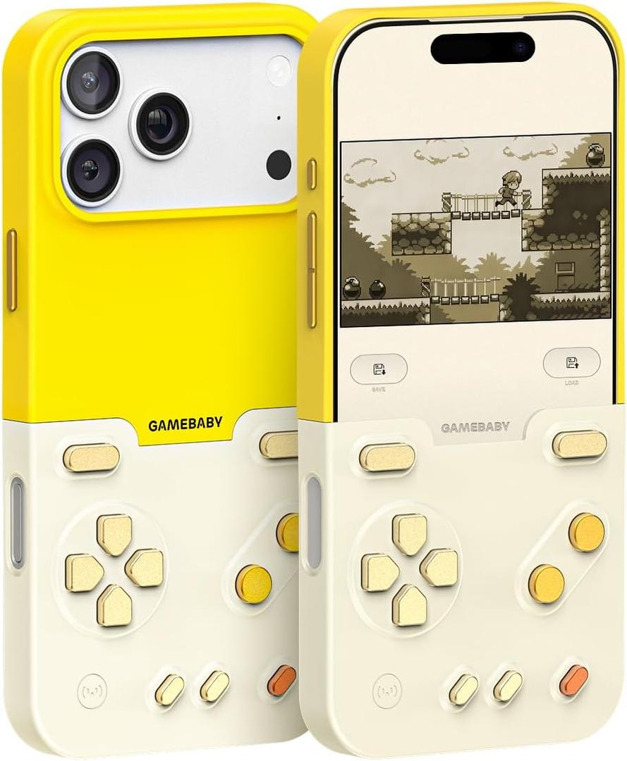GameBaby for iPhone 17 Pro Max Case, Handheld Retro Gaming Console Style Phone Case with Physical Buttons for Gameboy Color Advance, Smartphone Cover Controller Supports Delta Emulator GB GBC GBA NES