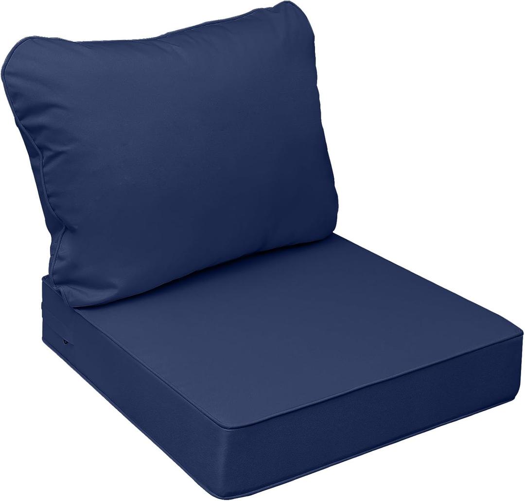 Acessories Outdoor Seat Cushions for Chairs, Fade-Resistant, Waterproof Patio Furniture Replacement Cushions, 24" x 24" x 5" + 24" x 19", Navy Blue