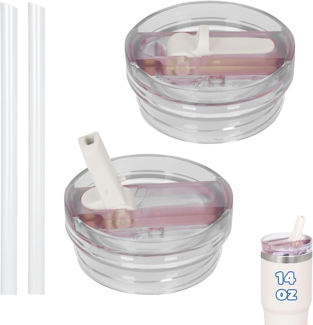 2 PACK 14 Oz Leak Splash Proof Lid, 14 Oz Tumbler Detachable Flip Straw Lid Replacement Accessories, Reusable Spill Proof Screw on Flip Straw Tumbler Cover (Rose Quartz)