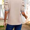 Tankaneo Womens Puff Short Sleeve Tops Summer Dressy Casual Crew Neck Work Blouses 2026 Leopard Loose Fit T Shirt (Beige, L)