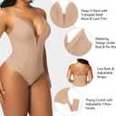 SHAPERIN Women's Lace Deep V Neck Cami Bodysuit Plunge Tummy Control Shapewear Thong Body Suits Double Lined Body Shaper (X-Large,Nude)