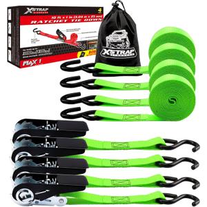 XSTRAP STANDARD Ratchet Tie Down Straps 4Pk 10Ft 300Lbs Load Cap- 900Lbs Break Strength-Cargo Straps for Moving Appliances, Motorcycle (Neon Green/Blue Random)