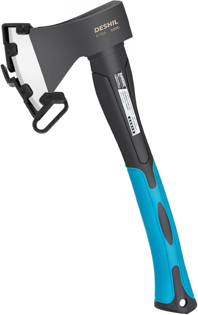 Chopping Axe, 15Outdoor Hatchet Forged Carbon Steel Heat Treated Hand Maul Tool, Fiberglass Shock Reduction Handle with Anti-Slip Grip, Blue