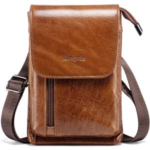 Genuine Leather Small Crossbody Bag for Men Women, Cellphone Belt Pouch Bag, Travel Passport Wallet, Shoulder Holster