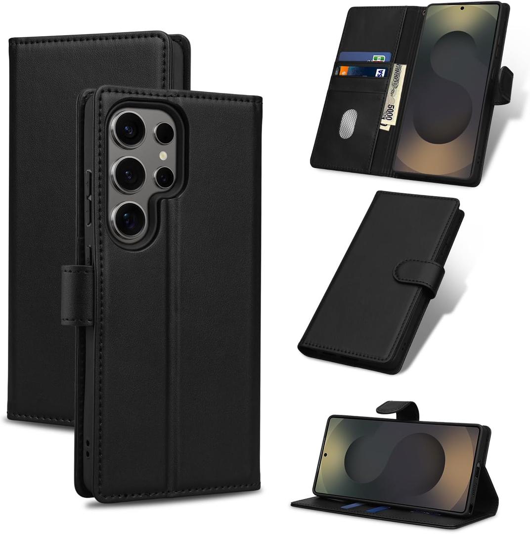 Wallet Case for Galaxy S25 Ultra with RFID Blocking, Leather Case Book Folding Flip Case with Kickstand Card Holders Slots Protective Cover for Samsung Galaxy S25 Ultra 6.9 Inch, Black