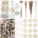106 Pcs Boho Christmas Tree Decoration Set Include 50 Dried Pampas Grass 20 Christmas Ball Ornament 24 Wooden Snowflake Ornament 12 Wooden Beads for Xmas Rustic Farmhouse Holiday Decor
