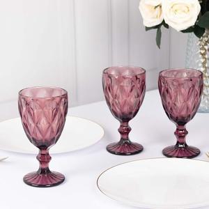 Efavormart 12 Pack Dusty Rose Crystal Cut Glasses Goblets, 12oz Embossed Stemmed Colored Cocktail Glasses -