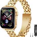 Watch Bands Compatible with Apple Watch Band 38mm 40mm 41mm 42mm 44mm 45mm Iwatch SE Series 8/7/6/5/4/3/2/1 Women Dressy Jewelry Stainless Steel Wristband Chain Strap Link, 38mm, 40mm, and 41mm
