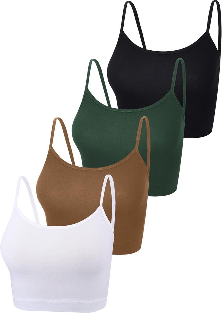 Boao 4 Pack Women's Cropped Tank Tops, Cotton Spaghetti Strap Crop Top Basic Sports Crop Cami Half Camisoles for Teen Girls (Medium, Blackish Green, Black, Chocolate, White)