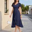 DRESSTELLS Women's Cocktail Dresses, Formal Wedding Guest Lace Bridesmaid Prom Party Evening Hi Low Midi Dress 2026 (Blue, M)