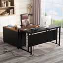 LITTLE TREE 55'' Large Executive Desk with Lateral File Cabinet,Brown