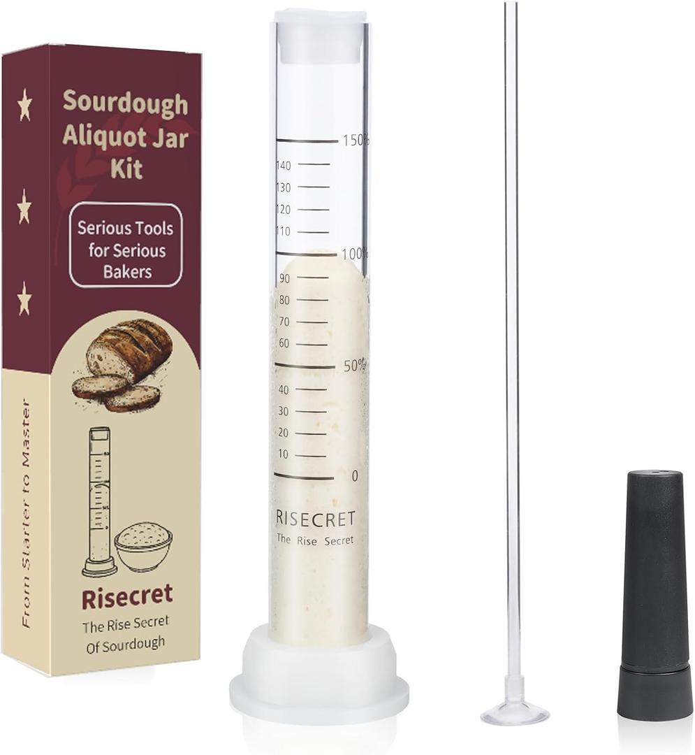 Sourdough Aliquot Jar Set with Pump and Stand, Dough Rise Measuring Tube for Bread Baking, Transparent Acrylic Container with Silicone Base and Cleaning Brush (Acrylic, White)
