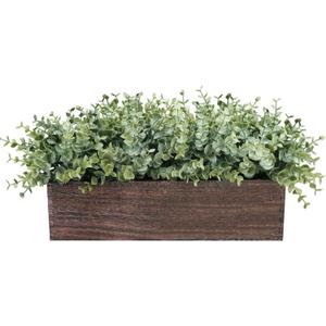 Winlyn 14" Artificial Eucalyptus in Rectangular Wood Planter Box Faux Plants Arrangement Centerpiece Wooden Potted Eucalyptus Plant for Farmhouse Wedding Dining Table Centerpiece Greenery Mantel Dcor