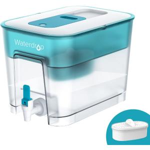 Waterdrop 200-Gallon Long-Life 40-Cup Large Water Filter Dispenser with 1 Filter, Healthy Gift for Home and Office, 5X Times Lifetime, Reduces Chlorine, PFOA/PFOS and More, BPA Free, Turquoise