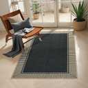 Moynesa Striped Border Easy Jute Outdoor Patio Rug 3x5, Washable Entryway Rug Non Slip with Rubber Backing, Farmhouse Modern Carpet for Backyard Bedroom Living Room Kitchen, Black