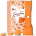 Facial Hair Removal for Women - Waterproof 2 in1 Rechargeable Eyebrow Facial Trimmer and Bikini Trimmer for Women, Painless Face Electric Razor/Shaver for Lip, Arms, Face, Peach Fuzz (Orange)