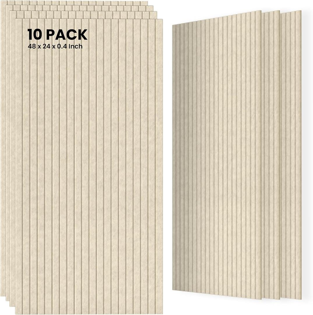 10 Pack Large Acoustic Panels, 47.2 x 23.6 x 0.35 Inch Sound Proof Foam Panels for WallsPremium Noise Dampening Panels,Sound Panels for Media Room, Office and Studio,Camel