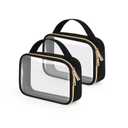 Wedama TSA Approved Toiletry Bag, 2 Pack Clear Makeup Bags with Handles, Quart Size Clear Toiletry Bags, PVC Cosmetic Bags for Women and Men, Carry on Airport Airline Compliant Bag, Black