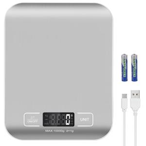 Digital Shipping Scale,Stainless Steel Panel, Accurate Portable Postal Scale for Packages, Small Business,Kitchen, Food, Handmade, Liquids, and Boutique (Silver Rechargeable(10kg/1g))