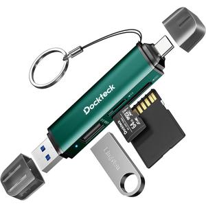 Dockteck SD Card Reader, 5G Super Speed USB3.0 SD/TF Card Reader, 3-Slot USB A/C to SD/Micro SD/USB A Memory Card Reader for UHS-I SD/Micro SD/SDHC/SDXC/MMC, Support OTG for Plug & Play, Green