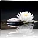 GLOKAKA Zen White Lotus Flower Wall Art Black and White Lotus on Spa Stone and Water Picture Canvas Print Artwork for Yoga Meditation Room Bathroom Wall Decor (18"L x 12"W)