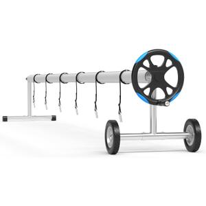 Upgraded Pool Cover Reel - 21 ft Heavy-Duty Aluminum Solar Cover Roller for Inground Pools, Adjustable with Hand Crank & 6 Straps/Clips, Wheels Included - Fits Rectangular/Kidney/Oyster Pools, Blue