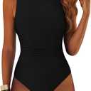 ANRABESS Women Swimsuits One Piece Tummy Control Full Coverage Backless Bathing Suit Ruched Swim Suit Beach Vacation Swimwear (Black, S)
