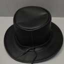 Genuine Leather Top Hat Fashion Gentleman Hat Black Deadman Top Hat for Men Women (Large)
