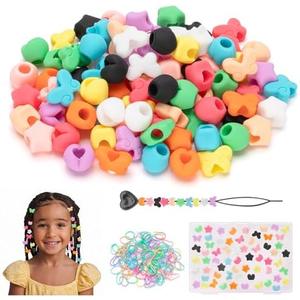 Dalycro 90PCS Silicone Hair Beads for Kids Girls Braids, 5mm Butterfly Heart and Star Washable Hair Beads 10 Colors for Girls Braids Accessories Kids Crafts