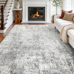 RELEANY Washable Area Rugs 9'x12' Non-Slip Modern Abstract Soft for Living Room Entryway Bedroom Nursery, Print Pattern, Gray White Grey