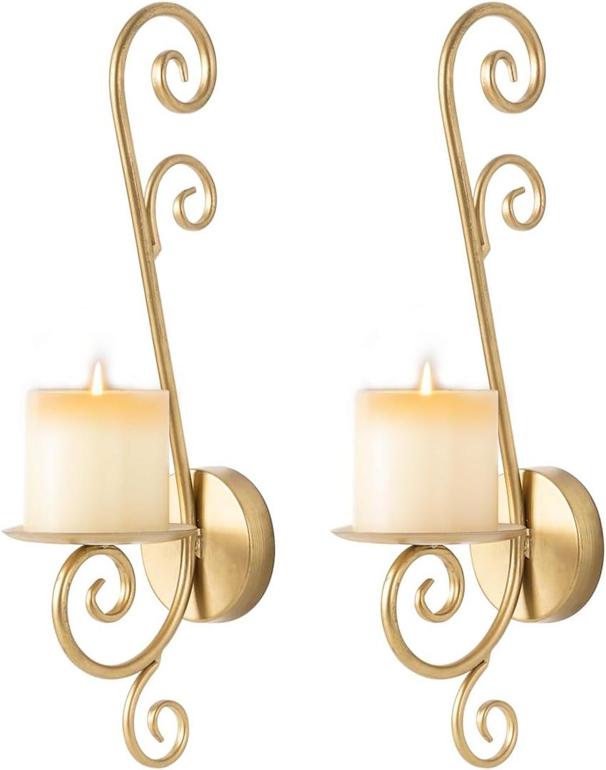 Gold Candle Sconces,Wall Mount Candle Holder,Vintage Metal Sconces for Home Decor-Set of 2.