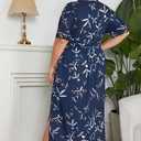Keluummi Plus Size Wedding Guest Maxi Dresses for Curvy Women, Summer Formal Floral V Neck 3/4 Sleeve A Line Long Party Dress (Blue)