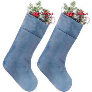 Soulchen 2 Pieces Christmas Velvet Stocking 10 x 19 Inch Xmas Hanging Stockings Sock for Fireplace Christmas Tree Ornament Holiday Season Party Decorations (Blue)