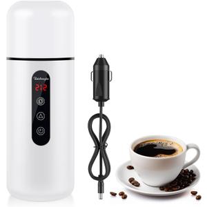 Car Electric Kettle,Portable Travel Kettle,12V/24V Car Coffee Warmer,420ML Hot Water Heater with Built-in Magnetic Induction Stirring,Small Mini Hot Water Boiler for Tea Coffee Milk (White)