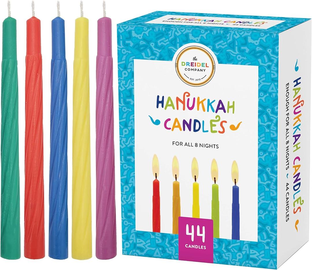 The Dreidel Company Menorah Candles Chanukah Candles 44 Colorful Hanukkah Candles for All 8 Nights of Chanukah Standard Size Fits Most Menorahs (Single)