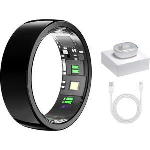Smart Ring with Wireless Charging Bay - Black - Size 10 - Sleep Tracking Wearable - Heart Rate - Oxygen Monitoring - Fitness Tracker - Hand Gesture Brush Tiktok - Up to 9 Days of Battery Life