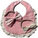 Baby Girl Gift Set, Muslin BoHo Bib with Lace and Matching Bows, Absorbent Cotton Adjustable Bib for Newborn Infant Toddler (Dusty Blue)