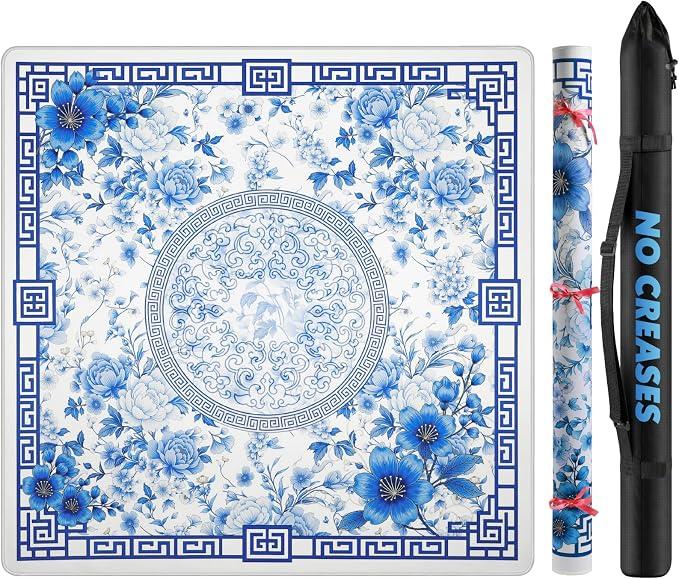 Mahjong Mat for Table 33" Rolled Packaging for American Mahjong Set
Waterproof Non-Slip Noise-Reducing Mah Jongg Mat,American Neoprene Mahjong Mat with Carrying Bag for Board Games(Blue)