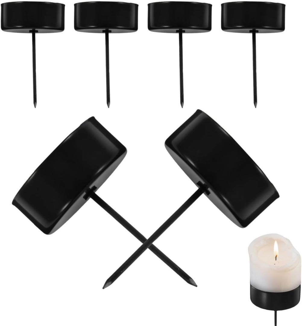 Veemoon 6pcs Candle Holder Stakes Taper Mteal Candlestick Holders with Spike Reusable Candle Stand Base Heavy Duty Pillar Candlestick for Wreath Table Centerpiece Easter Party Baptism, Black