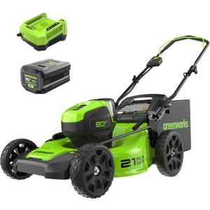 Greenworks 80V 21" Brushless Cordless (Push) Lawn Mower (75+ Compatible Tools), 4.0Ah Battery and 60 Minute Rapid Charger Included