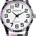 JewelryWe Elastic Watches for Women: Easy Read Analog Quartz Stretch Band Watch Floral Expansion Band Wristwatch for Valentine's Day