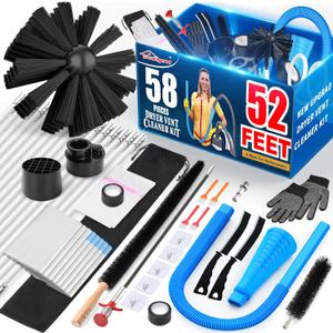 Sealegend 58-Piece 52-Feet Dryer Vent Cleaner Kit, Dryer Cleaning Tools, Omnidirectional Dryer Lint Vacuum Attachment, Dryer Vent Brush, Universal Vacuum & Dryer Adapters (Blue)