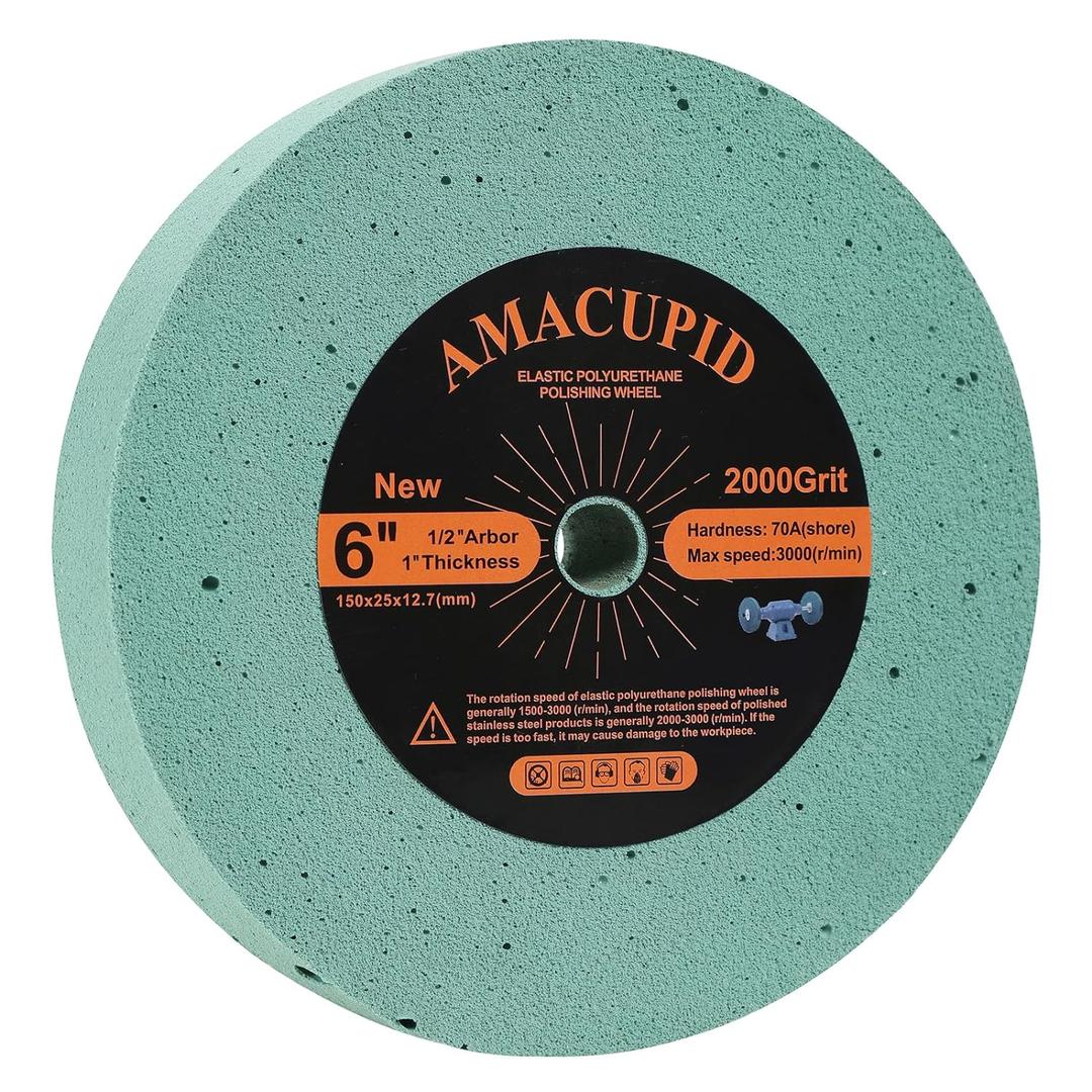 Elastic Polyurethane Buffing Wheel 6 Inch 2000 Grit. for Bench Grinding Wheel Polishing Machine. Fine Polishing of Metals Such as Stainless SteelAluminum Alloys. 1/2 Inch Arbor