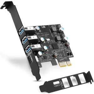 PCIe USB Card 4-Ports(1x USB-C - 3X Type A) USB 3.0 Expansion Card PC Internal hub for Windows 10/ 8/ 7 and MacPro 4.1/ 5.1 with Low Profile Bracket