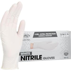 ForPro Disposable Nitrile Gloves, Chemical Resistant, Powder-Free, Latex-Free, Non-Sterile, Food Safe, 4 Mil, White, Large, 100-Count